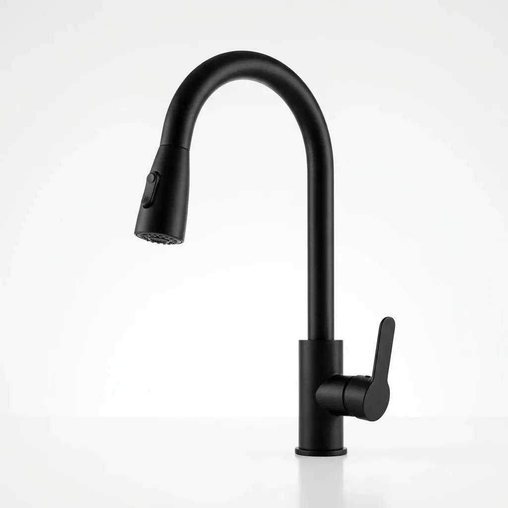 Torneira Para Cozinha Monocomando Preto Fosco Em Aço Inox Instalação Em Bancada Bica Flexível Com Extensor